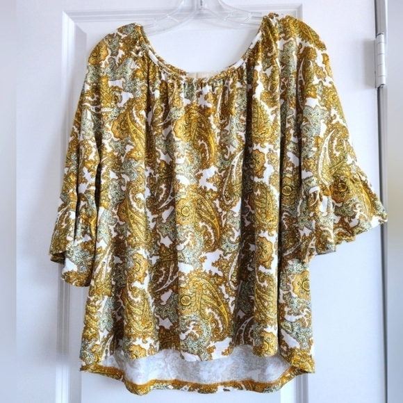 Michael Kors yellow paisley print top with bell sleeves - Picture 1 of 4